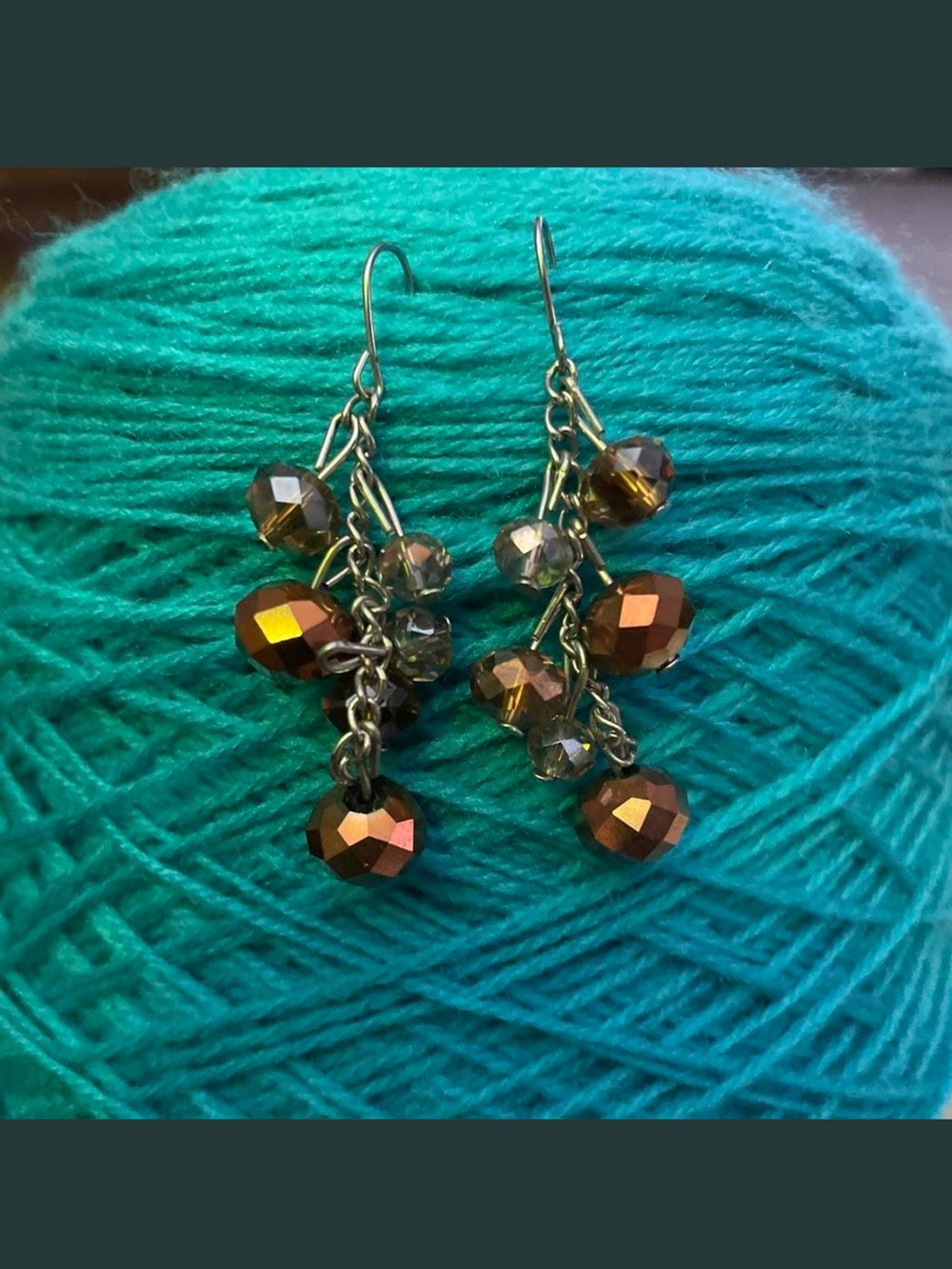 Faceted Brown Crystal Cluster Drop Earrings